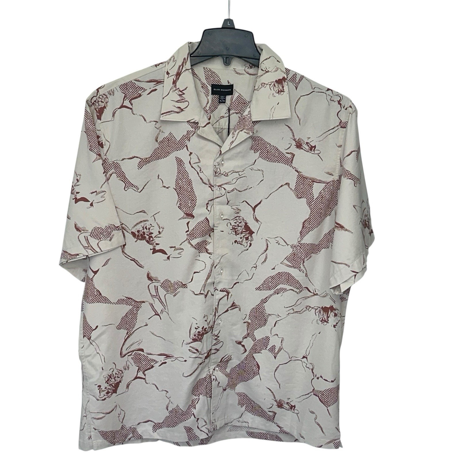 Club Monaco Shirt Mens Size X-Large Xl Short Sleeve Button Up Beige Beach